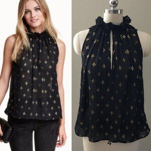 🍉 H&M Black Geometric High Neck Ruffle Blouse Top